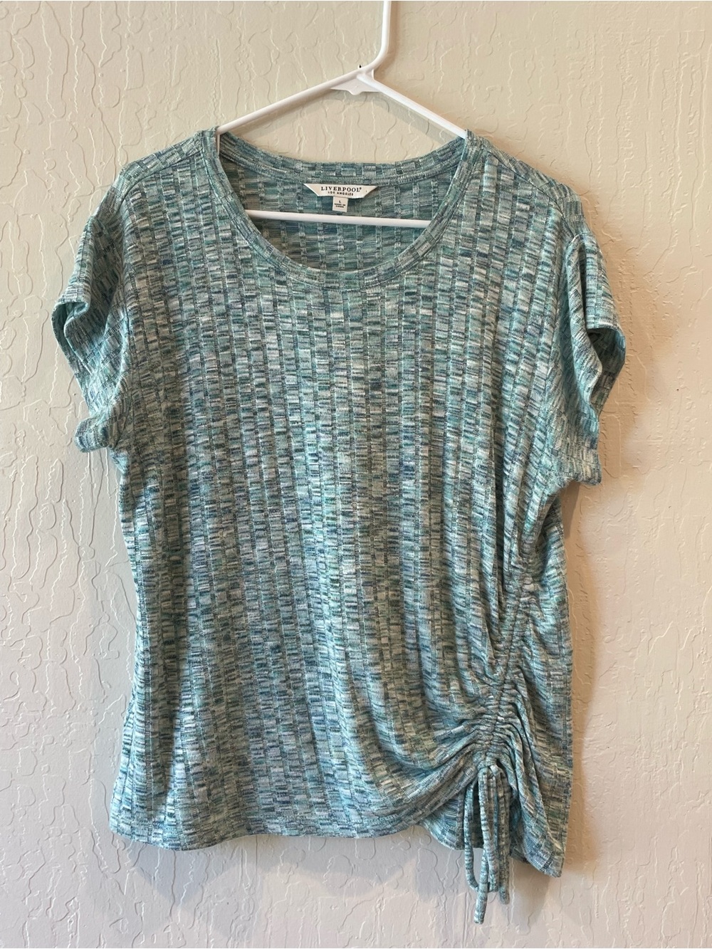 Liverpool Teal-Blend Short Sleeve Side-Ruched Top